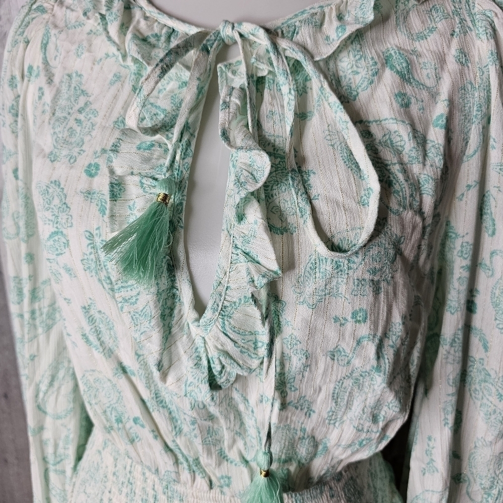 House of Harlow 1960 Small Ajay Long Sleeve Smock Waist Ruffle Mini Dress - Picture 3 of 10